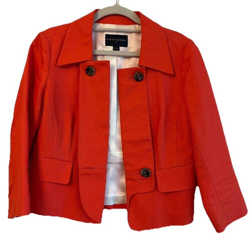 Banana Republic Womens 4 Cropped Blazer Orange Jacket Classic Preppy